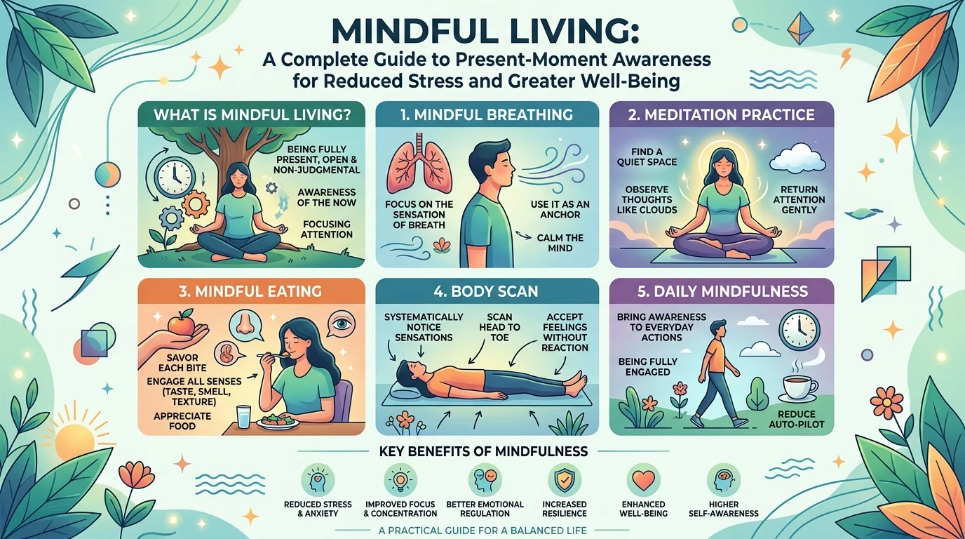 Mindful Living: A Complete Guide to Present-Moment Awareness for Reduced Stress and Greater Well-Being